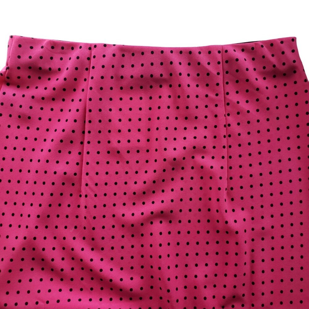 Sanctuary M Pink with Black Dots Bias Cut Polyester Crepe Midi Skirt Pull On NWT - Picture 4 of 8